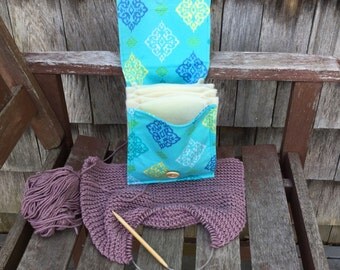 Circular Knitting Needle Organizer Case, Teal Geometric