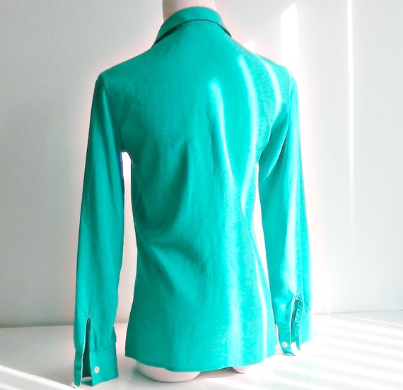 Turquoise Silk Shirt Vintage Womens Turquoise Silk Blouse Size