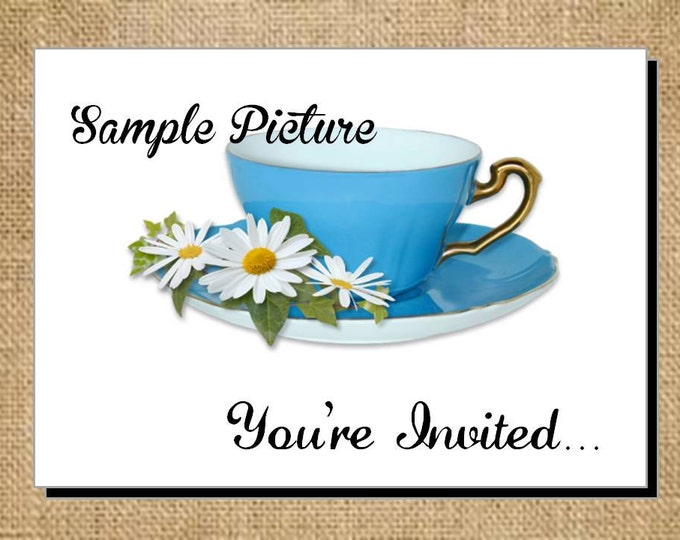 Beautiful Personalized Blue & Purple Teacup Tea Note Cards - Invitations - Thank You Cards for Bridal Shower or Luncheon ~ Bridal Gift