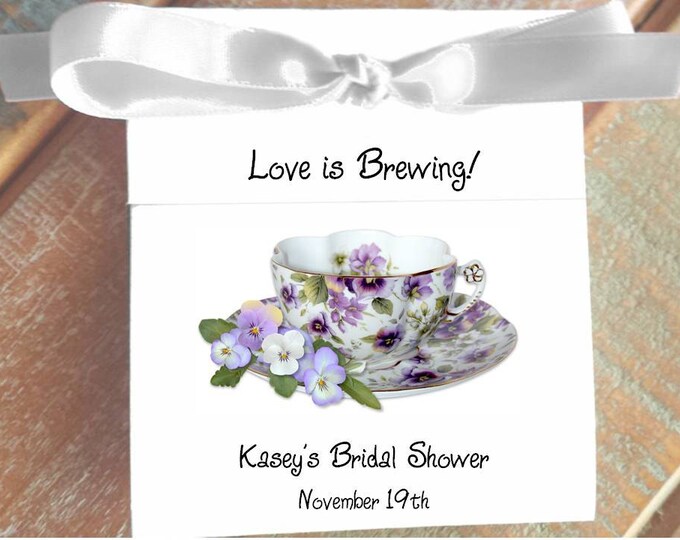 Viola Personalized Teacup Tea Bag Party Favors for Bridal Shower or Wedding Birthday Celebration
