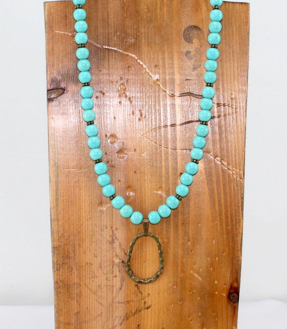 turquoise necklace brass pendant hypoallergenic jewelry