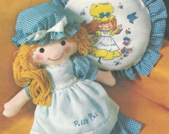 70s Huggable Polly Pal Fabric Doll and Pillow Butterick Sewing Pattern 4519 UnCut Vintage Doll Patterns Cloth Doll Patterns