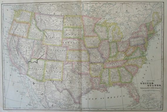 Antique XL 1911 US Map. Soft Pastels. 20x13. 1910s United