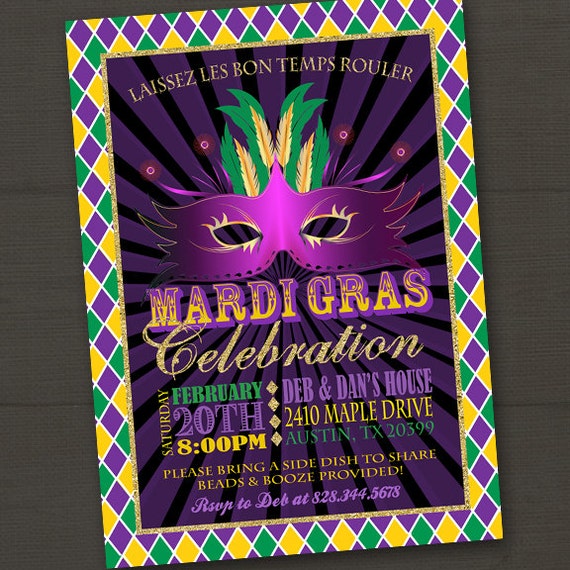 Mardi Gras Invitation Mardi Gras Party Mardi Gras Invitation