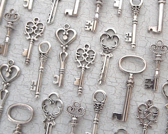 The Caspian Collection - Skeleton Key Charm Assortment in SILVER - Set of 72 Keys