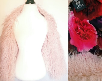 Pink Mongolian Faux Fur Shrug | Pink Faux Fur Wrap | Pink Shrug | Pink Fur Stole | Fur Jacket Fur Bolero Shrug | Long Sleeve Fur Shrug