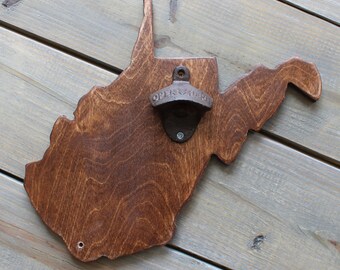 State Bottle Opener - Wooden West Virginia, English Chestnut Stain, All states avaliable