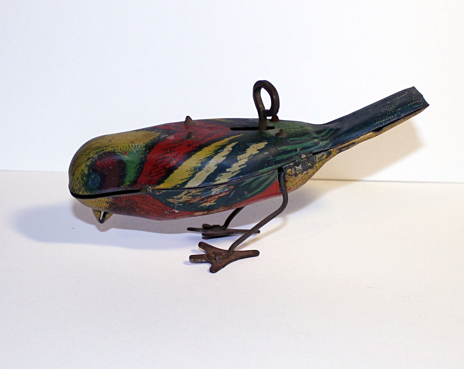 Vintage Wind Up Bird Toy with Key 1920s Tin Bird Toy