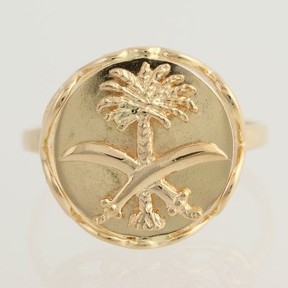  Saudi  Arabia Ring  18k  Yellow Gold  Palm Tree Scimitar