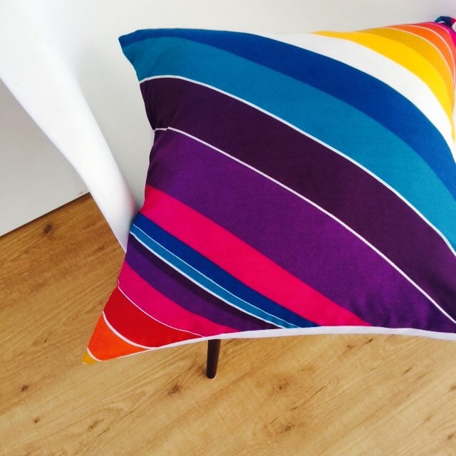 SALE Modern Striped Pillow Cover 20x20 Cushion Vintage Multi Colored Stripes Retro 70 s Orange ...