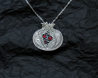 Pomegranate Necklace Silver - Pomegranate Garnet Pendant