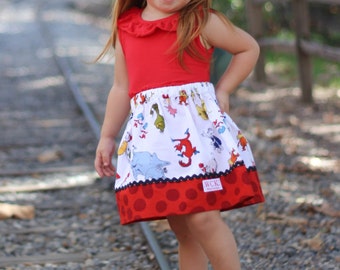 Skirt made with authorized Robert Kaufman fabric Suess Characters (18 mos, 24 mos, 2T, 3T, 4T, 5, 6, 7, 8, 10)