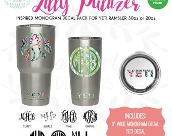 Lilly Pulitzer Inspired Monogram Vinyl Decal Yeti Rambler 20oz or 30oz with (((BONUS YETI DECALS)))