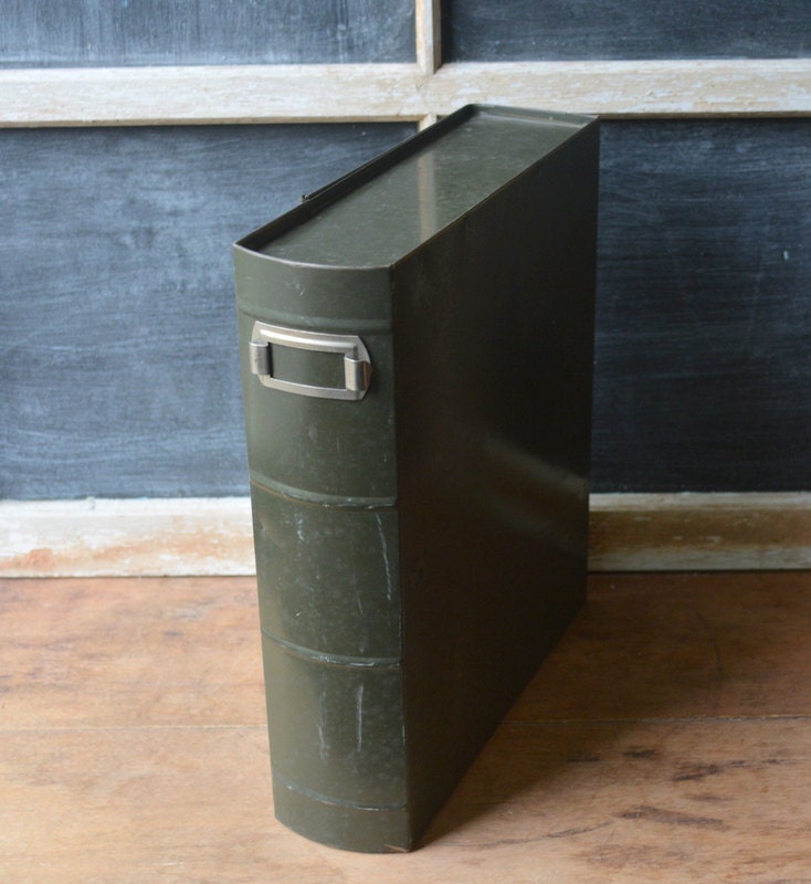 Worn Green Metal File Box, Industrial File Box, Industrial Decor