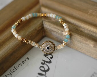 Evil Eye, Evil Eye Bracelet, Blue evil eye , Stretch Crystal Evil Eye, Gift for her, Good Luck Bracelet