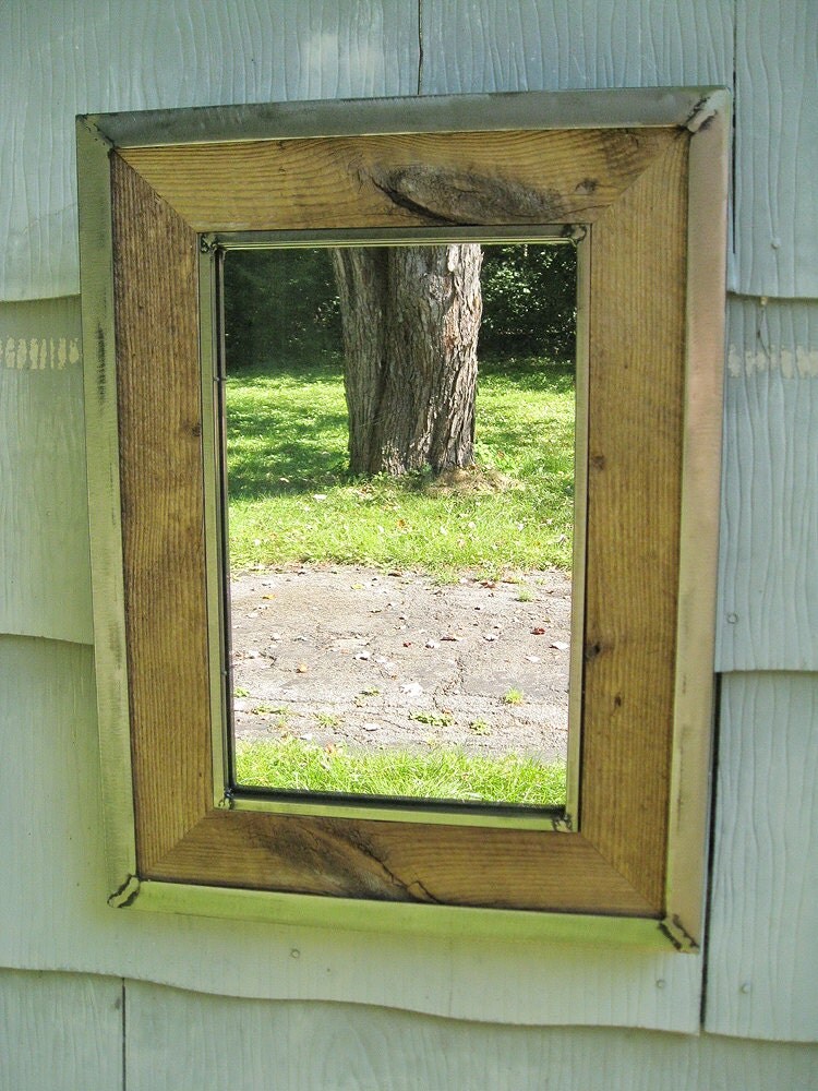 Medium Rustic Industrial Metal Trim Barn Wood Mirror no.1520