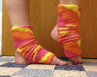 Yoga Socks in Tropical Brights Cotton US Grown -- for Yoga, Dance, Pilates, Pedicures