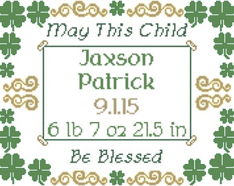 Shamrock Cross Stitch Pattern/Cross Stitch Baby Shamrock/Shamrock Birth Record Cross Stitch/Baby Cross Stitch Pattern/Modern Baby/PDF