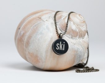 Ski Vintage Typewriter Key Inspiration - Miniature Pendant