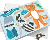 Pirate cat birthday Card - cut out and dress up