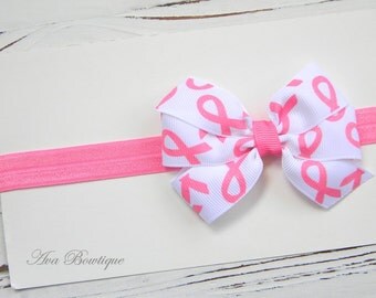 Pink Bow Headband - Breast Cancer Awareness Headband - Baby Bow Headband - Hot Pink Polka Dot Bow Headband