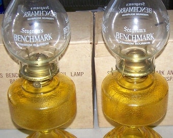 Vintage Seagram's Benchmark Bourbon Advertising Amber Oil Lamps NIB