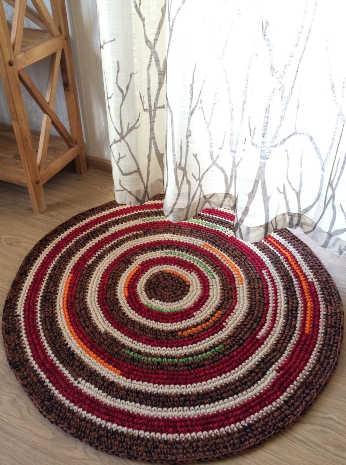 Cute hand crochet rug measures 34 inches in diameter ready