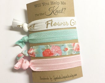 Will You be my Flower Girl Card - Flower Girl Gift - Flower Girl Proposal - Flower Girl Hair Tie Favors - Gift for Flower Girl
