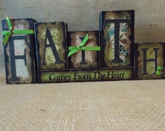 Faith Word Blocks Home Decor Religious Sign
