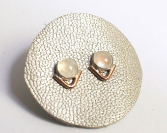 moonstone earrings studs, 14k gold arrow chevron arc line studs, minimalist, spring festival summer, simple minimal boho