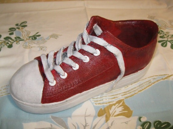 Concrete Red Tennis Shoe Planter Concrete Red Tennis Shoe Planter