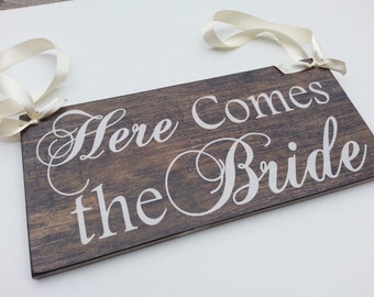 Here Comes The BRIDE Signs, Wood Background, Wedding and photo props, Single Sided 12in, ring bearer sign