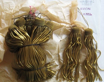 6 Vintage/Antique French Dark Gold Metallic Bullion 4.5" Tassels Fringe AMAZING PRICE