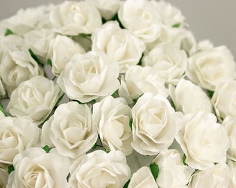 72 Roses / Soft White Paper Flowers Bouquets / 30 mm / Roses With Wire Stems / 72 Blossoms Total / Flower Ball / Wedding / Party Favors