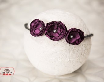 Purple Flowers Halo, Newborn Tieback,Small Baby Halo, Newborn Photo Prop, Halo Headband, Newborn Halo,Ivory Halo, Baby Tieback