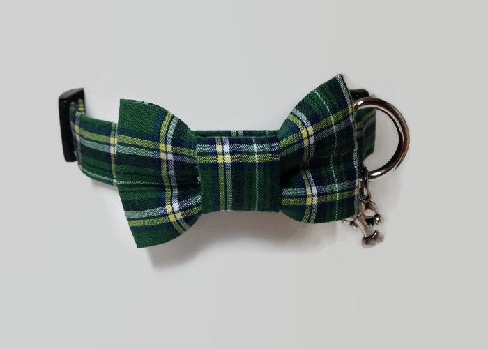 Green Plaid Bow Tie Dog Collar size Extra Small by jeanamichelle