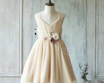 Beige Junior Bridesmaid Dress V Neck Baby A Line Girl Wedding Beige Junior Bridesmaid Dress V Neck Baby A Line Girl Wedding