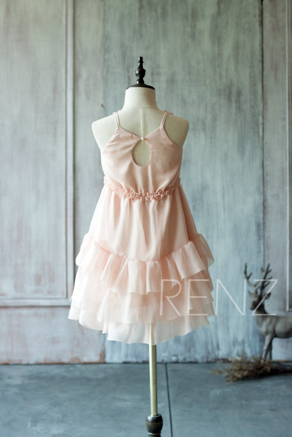 2017 Blush Pink Junior Bridesmaid Dress Ruffle Flower Girl