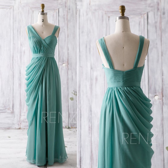 2017 Teal Bridesmaid Dress Long Draped Wedding Dress