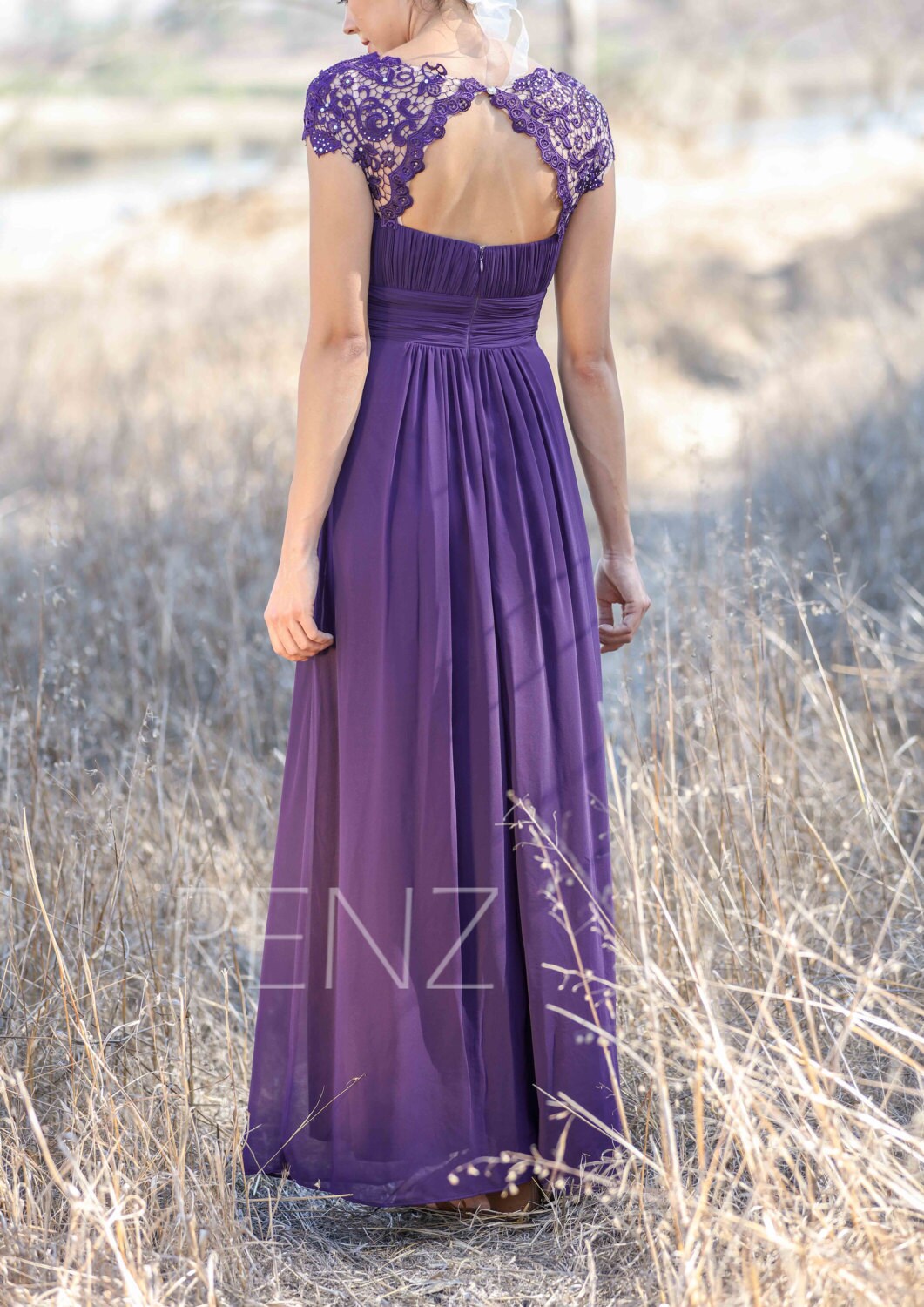 2017 Dark Purple Bridesmaid Dress Lace Illusion Wedding