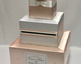 Peach and White Romantic Wedding Card Box Design-any colors