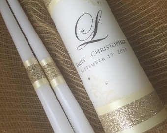 Wedding Unity Candle - Wedding Candles -Gold Weddings - Monogram Unity Candle
