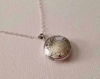 Locket Necklace in Sterling Silver -Silver Round Victorian Locket - A Beautiful Keepsake Gift