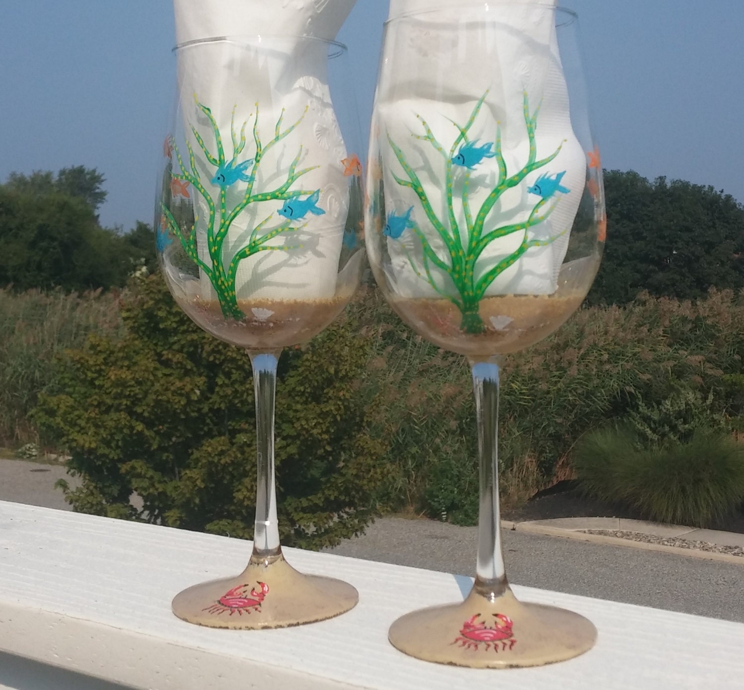 Fish bowl hand painted wine glasses.