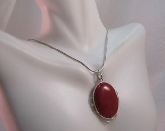 Southwestern Red Jasper Pendant and 36" Sterling Mesh Chain