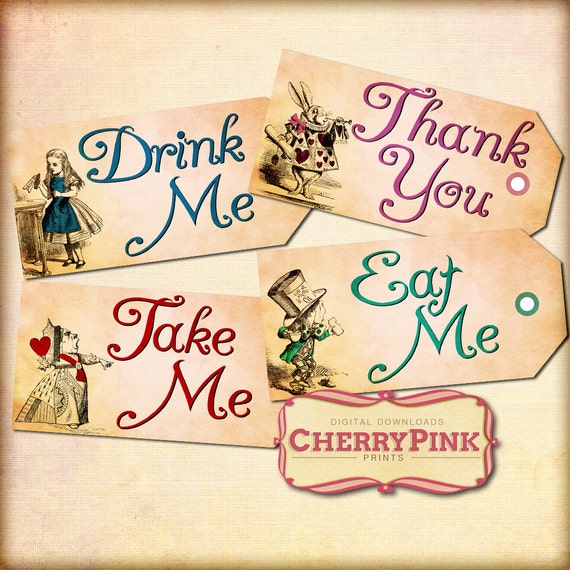 Alice in Wonderland printable tags Eat Me Drink Me tags