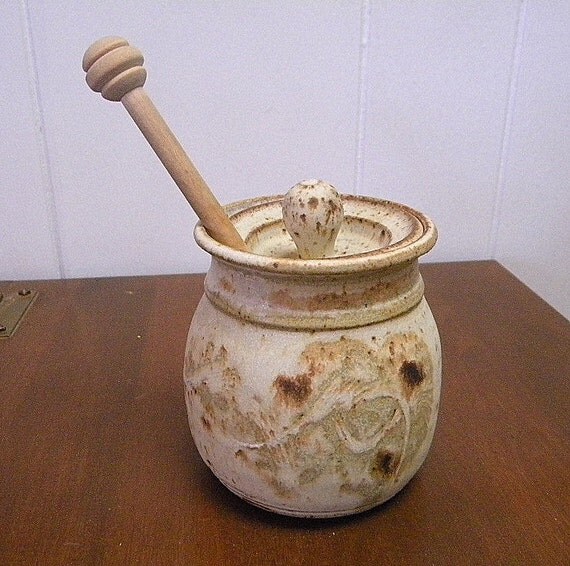 Honey jar Handmade signed vintage pottery by TreasuresFromTexas