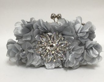 Wedding clutch, formal evening bag, bridesmaid clutch, vintage inspired clutch, bridesmaid bag, Silver ruffle clutch, wedding accessory
