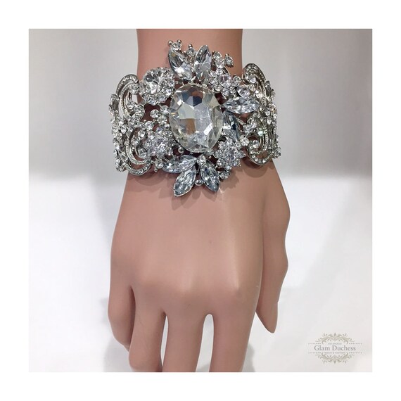 Bridal bracelet bridal cuff crystal cuff vintage by GlamDuchess