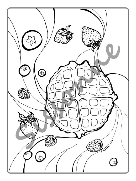 Download Waffle and Berry Breakfast Coloring Page by BlendandBurnish
